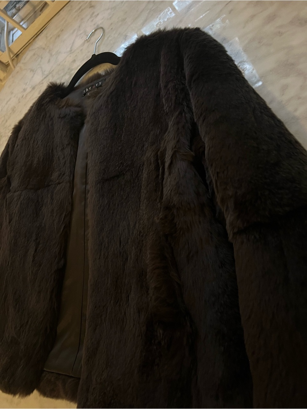 Theory chocolate genuine rabbit fur jacket - Picture 3 of 13